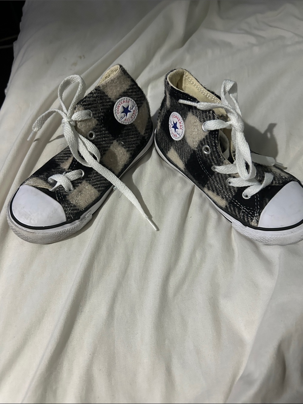 Converse Kids' Plaid High-Top Sneakers in Black & Cream